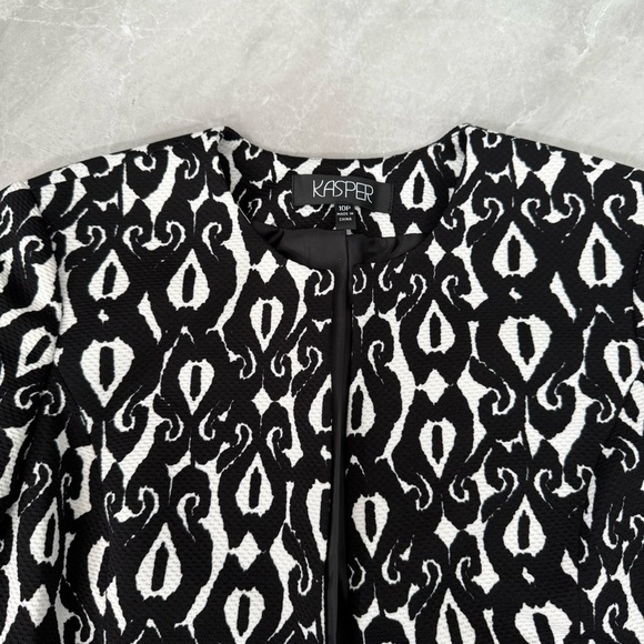 Women’s Kasper Open Front Patterned Long Sleeve Blazer Jacket Size 10P - Picture 2 of 16